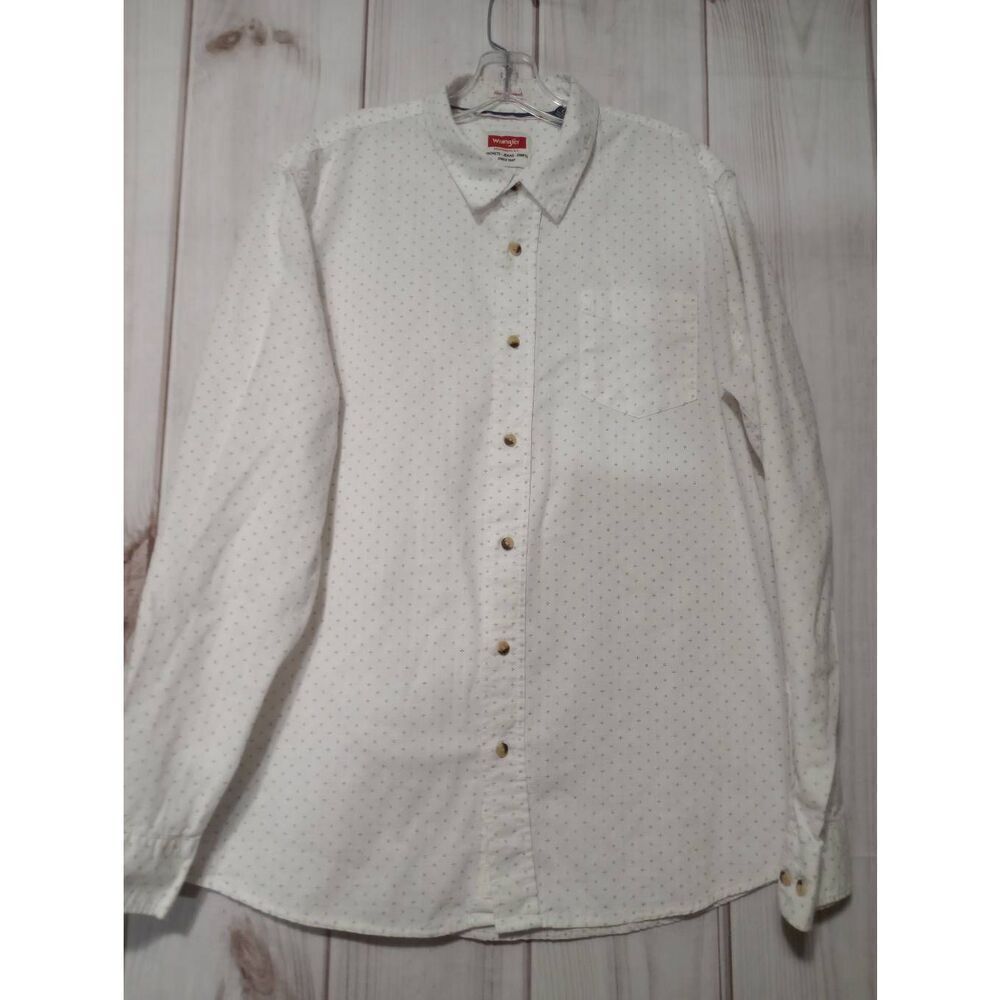 Wrangler Shirt Men's Large White Tan‎ Button Front Rodeo